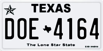 TX license plate DOE4164