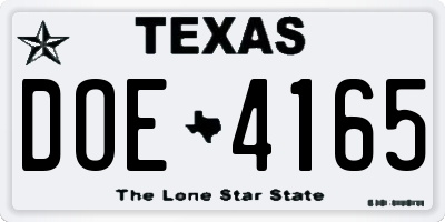 TX license plate DOE4165
