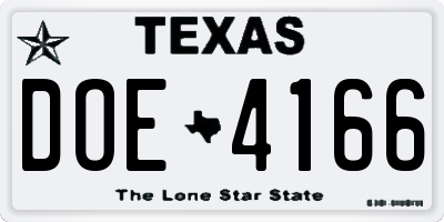 TX license plate DOE4166