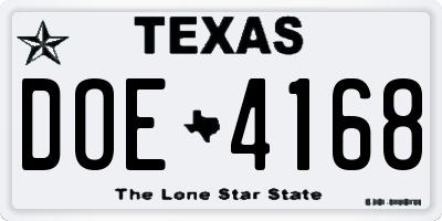 TX license plate DOE4168