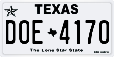 TX license plate DOE4170