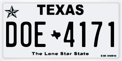 TX license plate DOE4171