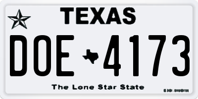 TX license plate DOE4173