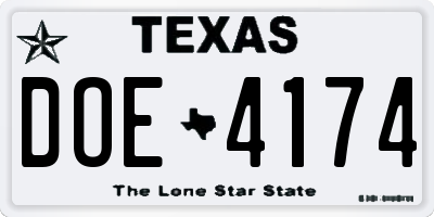 TX license plate DOE4174