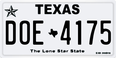 TX license plate DOE4175