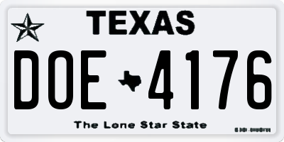 TX license plate DOE4176
