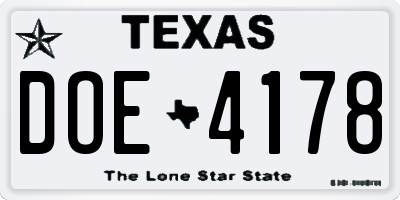 TX license plate DOE4178