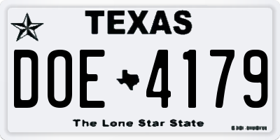 TX license plate DOE4179
