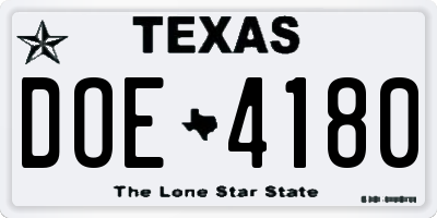 TX license plate DOE4180