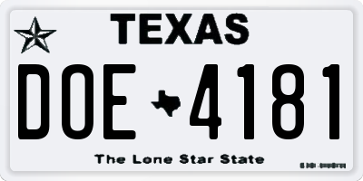 TX license plate DOE4181