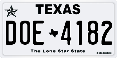 TX license plate DOE4182