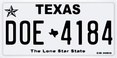 TX license plate DOE4184