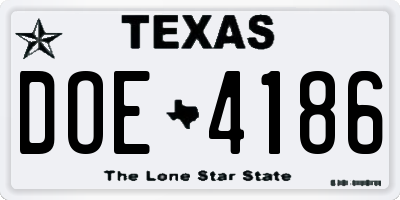 TX license plate DOE4186