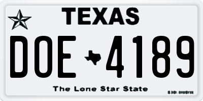 TX license plate DOE4189
