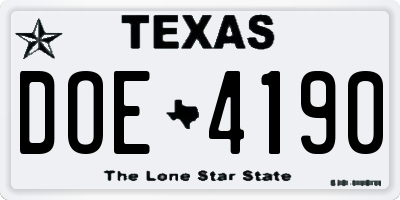 TX license plate DOE4190