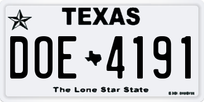 TX license plate DOE4191