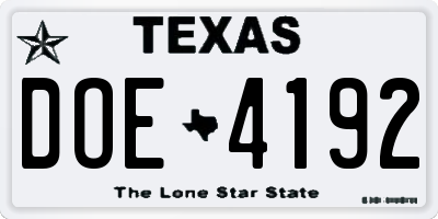 TX license plate DOE4192