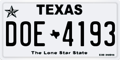 TX license plate DOE4193