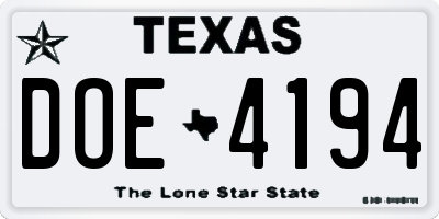 TX license plate DOE4194