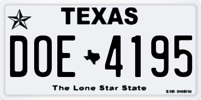 TX license plate DOE4195