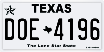 TX license plate DOE4196