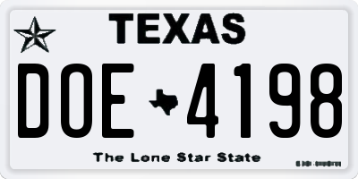 TX license plate DOE4198