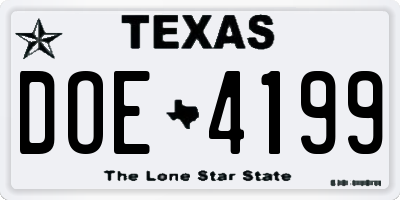 TX license plate DOE4199