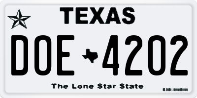 TX license plate DOE4202