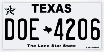 TX license plate DOE4206