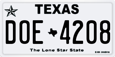 TX license plate DOE4208