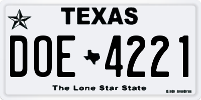 TX license plate DOE4221