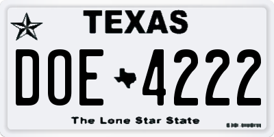 TX license plate DOE4222