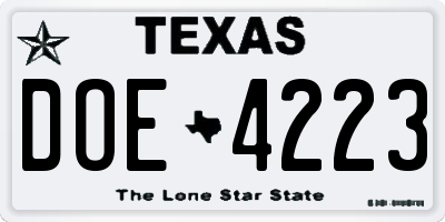 TX license plate DOE4223
