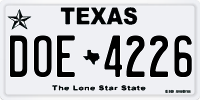 TX license plate DOE4226