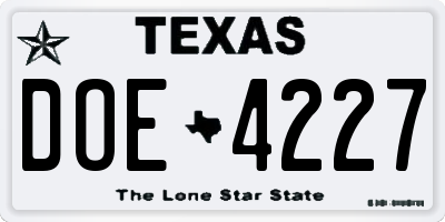 TX license plate DOE4227