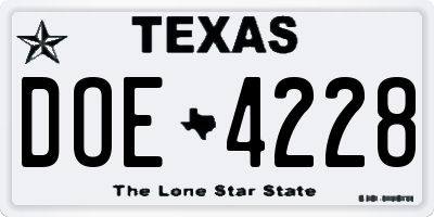TX license plate DOE4228