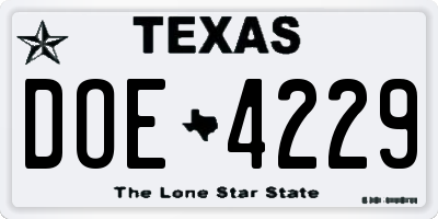 TX license plate DOE4229