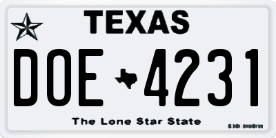TX license plate DOE4231