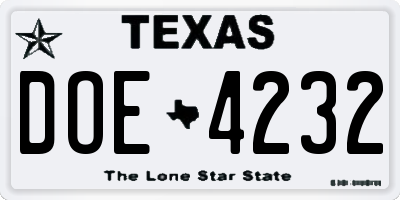 TX license plate DOE4232