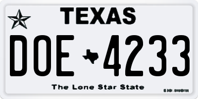 TX license plate DOE4233