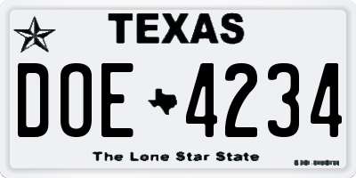 TX license plate DOE4234