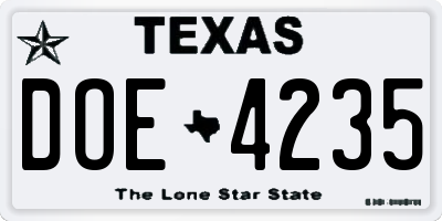 TX license plate DOE4235