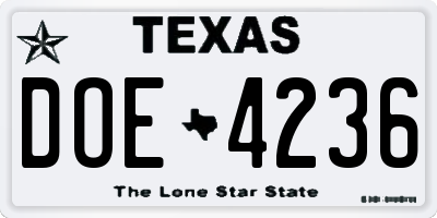 TX license plate DOE4236