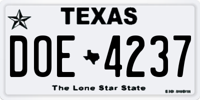 TX license plate DOE4237