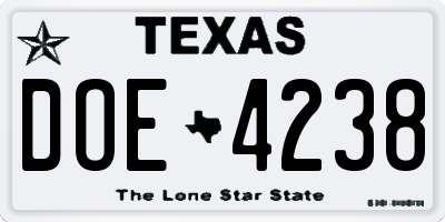 TX license plate DOE4238