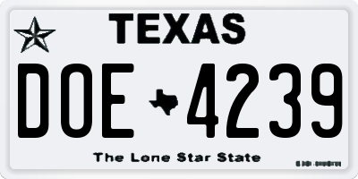 TX license plate DOE4239