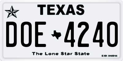 TX license plate DOE4240