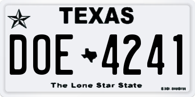 TX license plate DOE4241