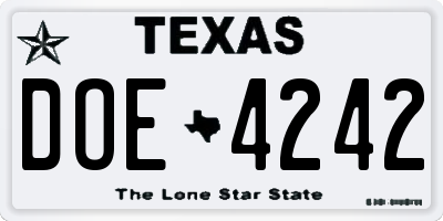 TX license plate DOE4242