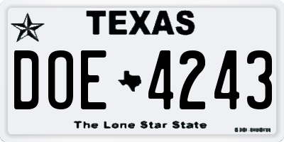 TX license plate DOE4243